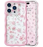 QLTYPRI for iPhone 14 Pink Flower Case, Clear Cute Pink Floral Flower Phone Case Curly Wavy Aesth...