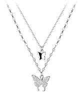Tatibana Sterling Silver Butterfly Necklace, Vintage Layered Crystal Necklace for Women & Teen Gi...
