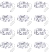 Minetom 12 Pack Fairy Lights Battery Operated String Lights - 7ft 20 LED Waterproof Silver Wire F...