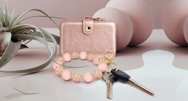 pink keychain pink keychain wristlet beaded keychain wristlet pink