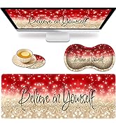 VSOJSOJKE Large Game Mouse Pad + Wrist Support Pad + Coffee Coaster, Believe in Yourself Foldable...