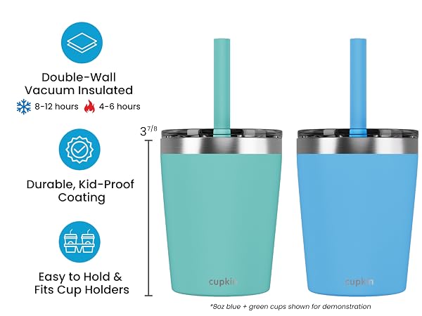 double wall vacuum insulated durable kid proof coating easy to hold and fits cup holders
