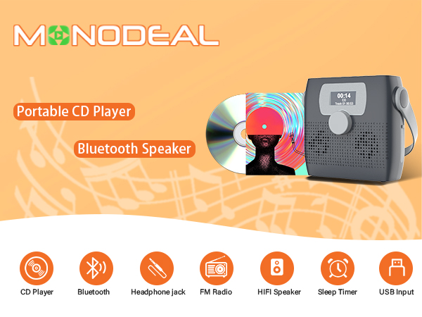 Bluetooth Boombox CD Player with Speakers