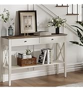 ChooChoo Farmhouse Console Table with Drawers, Narrow Wood Accent Sofa Table Entryway Table with ...