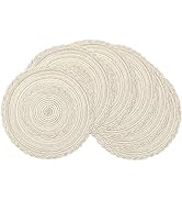 SHACOS Round Placemats Set of 6 Boho Braided Bordered Placemats 15 inch for Dining Tables Wedding...