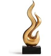 Modern Abstract Art Table Decoration, Gold Decor Flame Statue for Living Room Home, Black Shelf D...