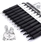 TWOHANDS Art Fineliner Ink Pens,Technical Drawing Pen, Set of 12, Black | Pigment Marker Pen, Fin...