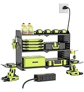 HOEMASY Power Tool Organizer Wall Mount, 3-Tier with 4 Outlet Charging Station | 100lbs Load Heav...