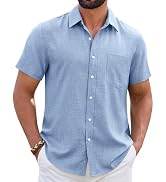 ROUWELL Mens Linen Shirt Short Sleeve Wrinkle Free Casual Untucked Button Down Shirts Beach Breat...