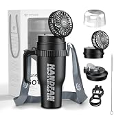 HandFan 40 oz Tumbler with Handle & 5000mAh USB Portable Fan – Insulated Stainless Steel Tumbler ...