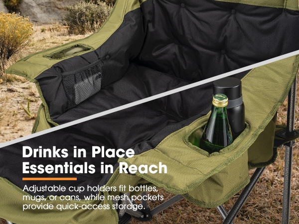 SAN HIMA Double Camping Chair for 2 Person Green - drinks in place essentials in reach