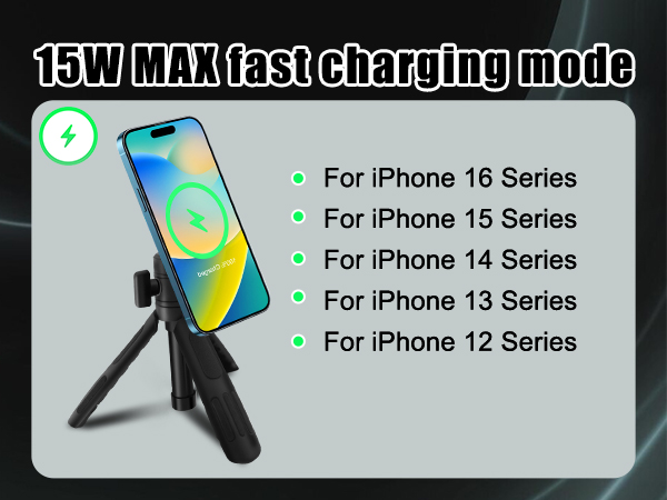 Magnetic Self Stick Charging Tripod compatible for iPhone 16/15/14/13/12
