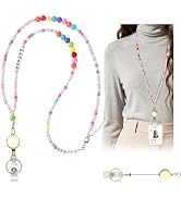 Retractable Lanyards for ID Badges, Teacher Badge Lanyards for Women, Cute Beaded Neck Key Lanyar...