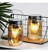 Outdoor Mason Jar Lights Hanging, 2-Pack LED Decorative Garden Lanterns with Timer, Battery Opera...