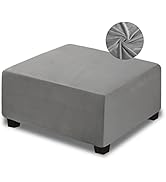 NeColorLife Velvet Ottoman Cover Square Storage Ottoman Slipcover Thick Stretchable Footrest Stoo...