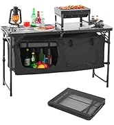 VEVOR Camping Kitchen Table, Folding Outdoor Cooking Table, 3 Adjustable Heights, Aluminum Lightw...