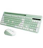 Green Wireless Keyboard and Mouse Combo, 2.4G Ergonomic Wireless Computer Keyboard with Phone Tab...