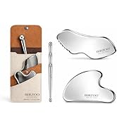 BIRZOO Stainless Steel Gua Sha Facial Tools Set with Acupressure Pen, Facial Massage Tool for Fac...