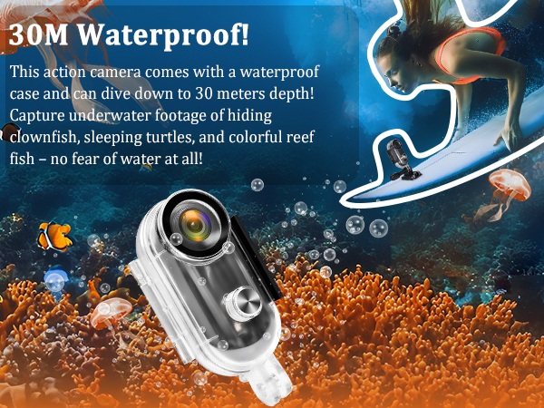 Action Camera 4K, Thumb Size Snap Cam with Waterproof Case,Wearable Sports Snapcam, Video Camera