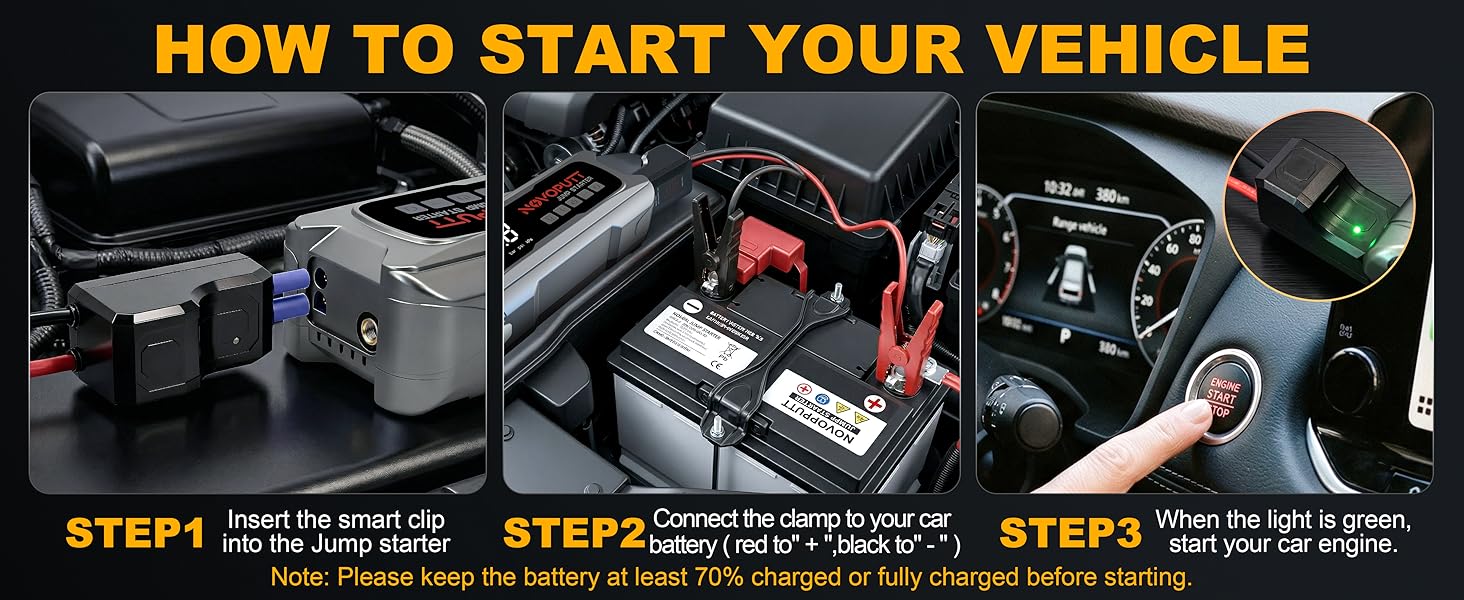 All-in-one jump starter power pack, Wake up completely dead 12V batteries in seconds