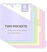 SKYDUE Binder Dividers with Tabs and Pockets, 6 Tab Dividers for 3 Ring Binder, Tear-Resistant Pl...
