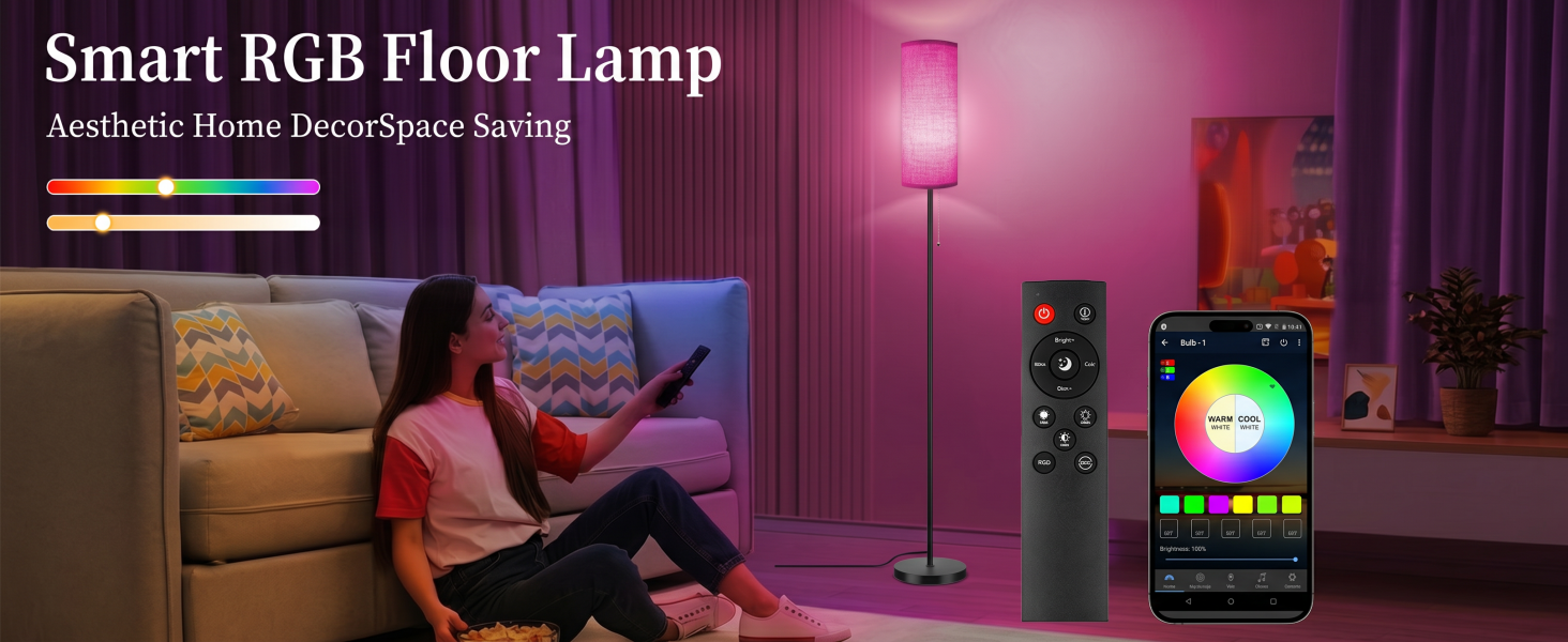 Corner Floor Lamp LED Lamp Smart Remote Control Music Color Standing Lamp Bedroom Living Room Gaming