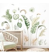 Large Tropical Plants Wall Stickers Green Tropical Palm Leaves Wall Decals Autumn Monstera Leaf A...