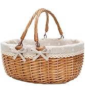 G GOOD GAIN Wicker Picnic Basket with Double Folding Handles,Willow Picnic Hamper,Natural Hand Wo...