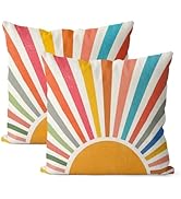 DAFENA Summer Pillow Covers 18x18 Inch 2 Pcs Boho Colorful Sunshine Outdoor Decor Throw Pillows S...