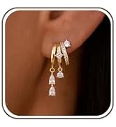 KELAIEN Dangle Gold Earrings for Women Trendy Triple Huggie Chain Earrings 14K Gold Plated Statem...