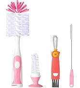 Baby Bottle Brush Set 4 in 1, Baby Bottle Cleaner, with 1P Nylon Bottle Brush, 1P Bottle Cap Brus...