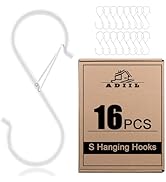 ADIIL 16 Pcs S Hooks for Hanging with Safety Buckle, Heavy Duty Metal S Shaped Closet Hooks for H...