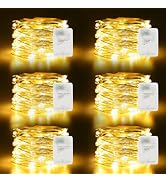6 Pack Fairy Lights Battery Operated16.4Ft 50 LEDs Silver Copper Wire Twinkle Lights with 2 Light...