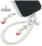 QIOFEARTH Crystal Beaded Phone Wrist Strap, Cute Cellphone Lanyard Chain, Bow Keychain Wristlet B...