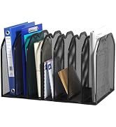 FANXIYQ Black 7-Section File Folder Organizer for Desk, Metal Vertical File Holder Stand, Desktop...