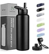 DOMICARE 40 oz Insulated Water Bottle, Vacuum Insulated Stainless Steel Sports Water Bottle with ...