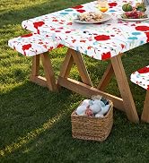 misaya Picnic Table Cover with Bench Cover, Waterproof Elastic Fitted Tablecloth for 6 Foot Table...