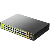 24 Port PoE+ Switch 2 Gigabit Uplink 400W Rack Mount Unmanaged IEEE 802.3af/at Extend 250M for IP...