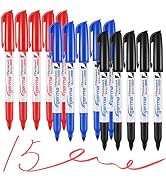 Cgerma Fine Tip Permanent Markers Bulk Fine Point, 15 Count Assorted Colors, Black, Blue, Red, Wa...