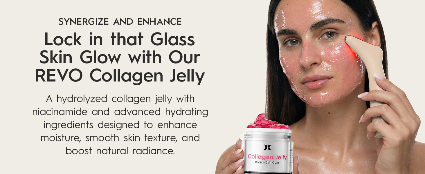 the face massager can be paired with revo collagen jelly cream to maximize results