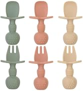 Eascrozn 6 Pack Baby Spoons and Forks Set, Silicone First Stage Self Feeding Infant Toddler Utens...