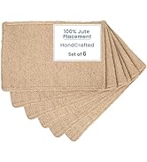 Natural Jute Placemats Set of 6, Heat Resistant Burlap Woven Place mats, Reversible Handcrafted B...