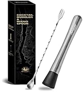 KITESSENSU Muddler and Bar Spoon, 8 Inch Stainless Steel Muddler for Cocktails, Excellent Choice ...