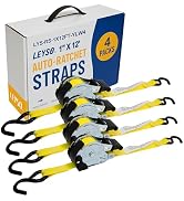 Leyso 1in x12ft Retractable Ratchet Straps 1500lb Break Strength 4PK Yellow | Polyester Webbing; ...