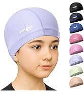 COOLMATE Fabric Swim Cap for Adult Women Men Kid 3 4 6 8 14 16, Silicone Water Resistant Layer, C...