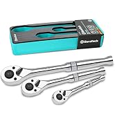 DURATECH 3-Piece Drive Ratchet, 1/4", 3/8", 1/2" 90-Tooth Quick-release Ratchet Wrench, Reversibl...
