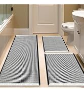 IM HOME Waffle Bath Mat Set 3 Piece Black & White,Woven Modern Bath Rug Mats, Absorbent Non Slip ...
