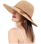 LA CARRIE Women Sun Hats Floppy Foldable Wide Brim UV UPF 50+ Straw Hat with Bow for Summer Beach