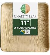 Charity Leaf Disposable Palm Leaf 11" Square Plates (25 pieces) Bamboo Like Serving Platters, Dis...