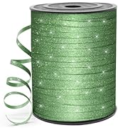 HimBen 500 Yards 3/16" Glitter Curling Ribbon Green, Balloon String Curly Ribbon 1 Roll for Gift ...